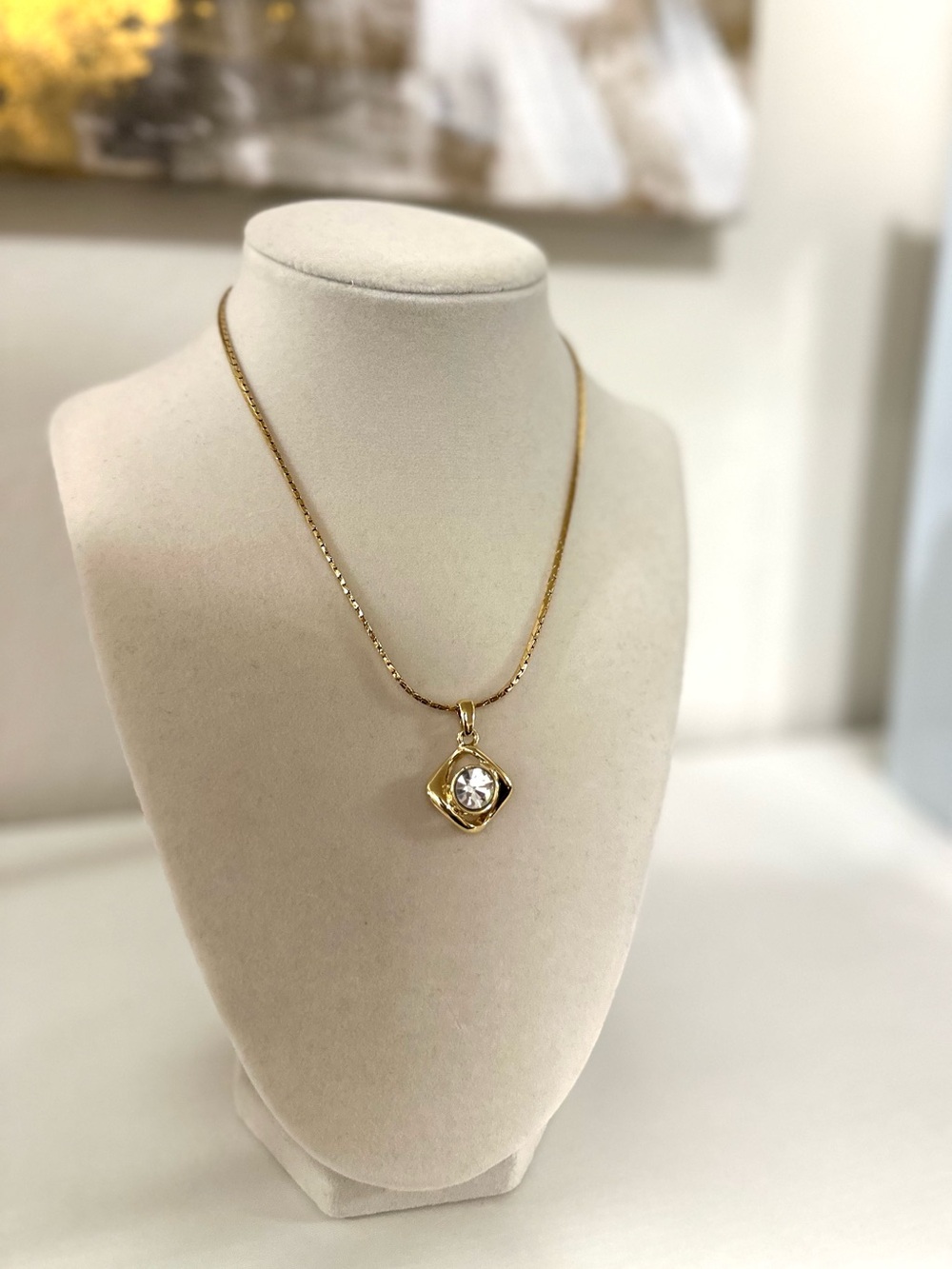 Yves Saint Laurent Gold Pendant Necklace with Clear Crystal